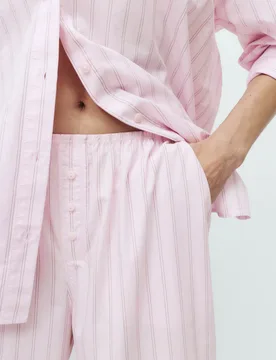 Pure Cotton Poplin Striped Pyjama Bottoms Light Pink Mix female - M&S - FashionsVida
