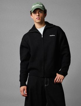 Gilet En Maille Zippé Boxy Fit Homme Xl Noir