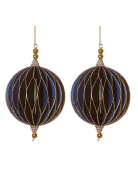 Glitzer Origami-Christbaumkugeln 2 Stück blau-goldfarben 13 cm - HOGEWONING BV - FashionsVida