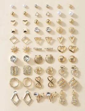 Set de 30 pares Elegantes pendientes minimalistas de metal con flores, corazones y moños de perlas falsas para mujeres, regalo para el Día de San Va - Shein - FashionsVida