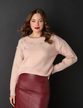 Womens Pink Sparkly Floral Detail Relaxed Jumper - Size 16 Uk - Izabel London - FashionsVida