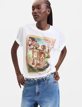 T-shirt imprimé 100 % coton WHITE M female - Desigual - FashionsVida