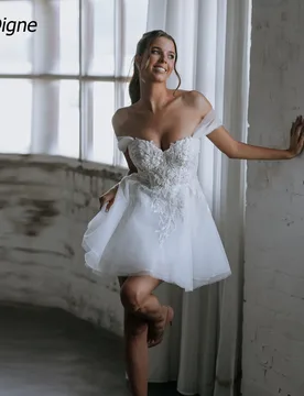 SoDigne A-line Short Wedding Dresses Off Shoulder Sweetheart Tulle Bride Dress Mini Bridal Gown Vestido De Noiva Customized - Aliexpress - FashionsVida