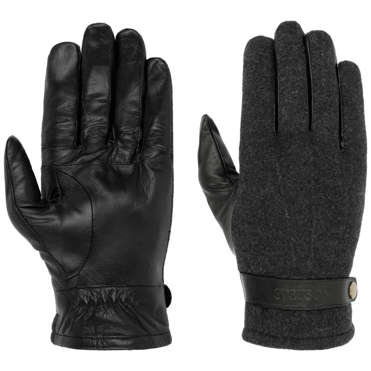 Nappa Wool Full-Fingered Gloves by - anthracite - Size: 7 1/2 HS - Stetson - FashionsVida