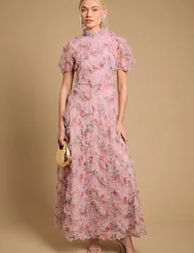 Women's Printed Textured Maxi Dress in Pink Size: 12 - Pink - Size: 12 - OASIS - FashionsVida