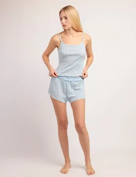 Pijama corto de mujer de punto de algodón con detalles de puntilla lencera - Admas - FashionsVida