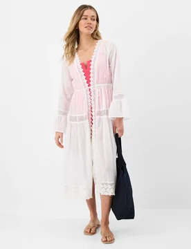 Pure Cotton Broderie Midi Relaxed Kimono White female - Accessorize - FashionsVida