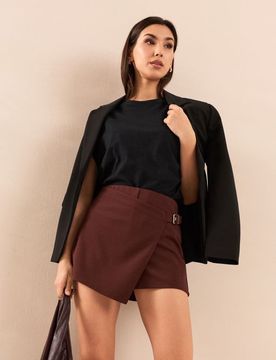 Gonna pantalone con cintura decorativa - marrone