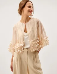 Embellished Collarless Jacket Ivory female