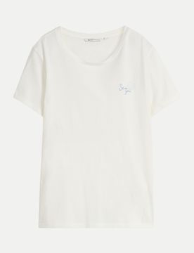 T-Shirt mit Stickerei auf der Brust Weiß S
