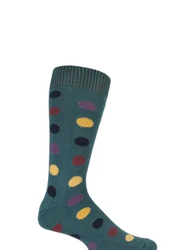 Pair Rich Green / Multi of London Spotty Cotton Socks Men's 12-14 Mens - - Green - Size: 12-14 Mens - SOCKSHOP of London - FashionsVida