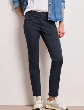 Mid Waist Slim Leg Hose im Satin-Look female Blau