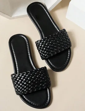Sandalias planas de moda para mujer con lazo, nuevas de verano, con estampado floral, punta redonda, para exterior, chanclas de una tira - Shein - FashionsVida