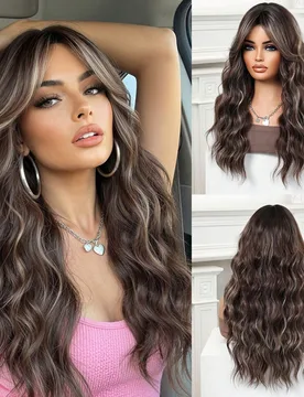 Peluca sintética ondulada de 22 pulgadas en gris-marrón con brillo gris-dorado, cabello largo y rizado para uso diario, fiestas, cosplay, Halloween, - Shein - FashionsVida