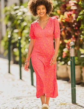 Women's Da-mask Print Jersey Dress in Orange Size: 14 - Orange - Size: 14 - Joe browns - FashionsVida