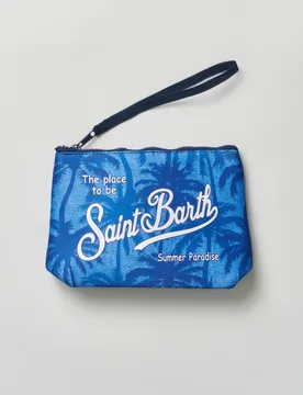 Pochette Aline blu royal in neoprene con stampa palme soffusa - MC2 SAINT BARTH - FashionsVida
