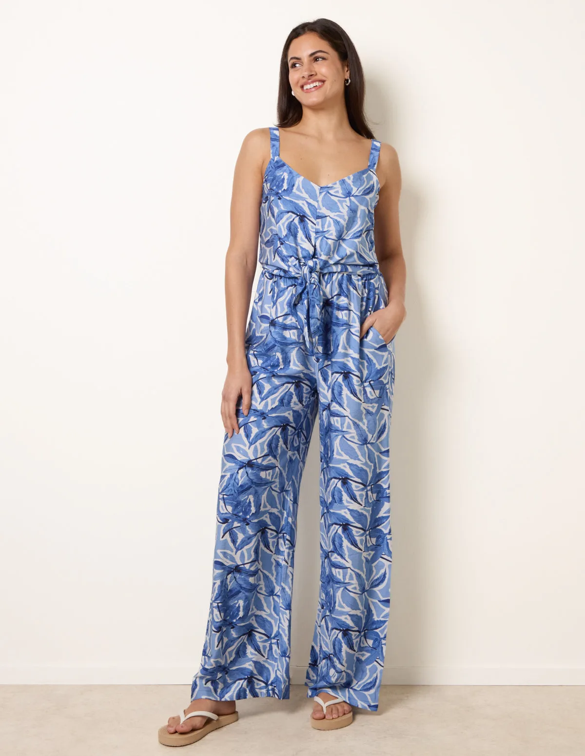 Tie Front Jumpsuit - M / NAVY - female - Blue Vanilla - FashionsVida