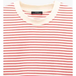 Camiseta de mujer 100% algodón de manga corta con estampado de rayas