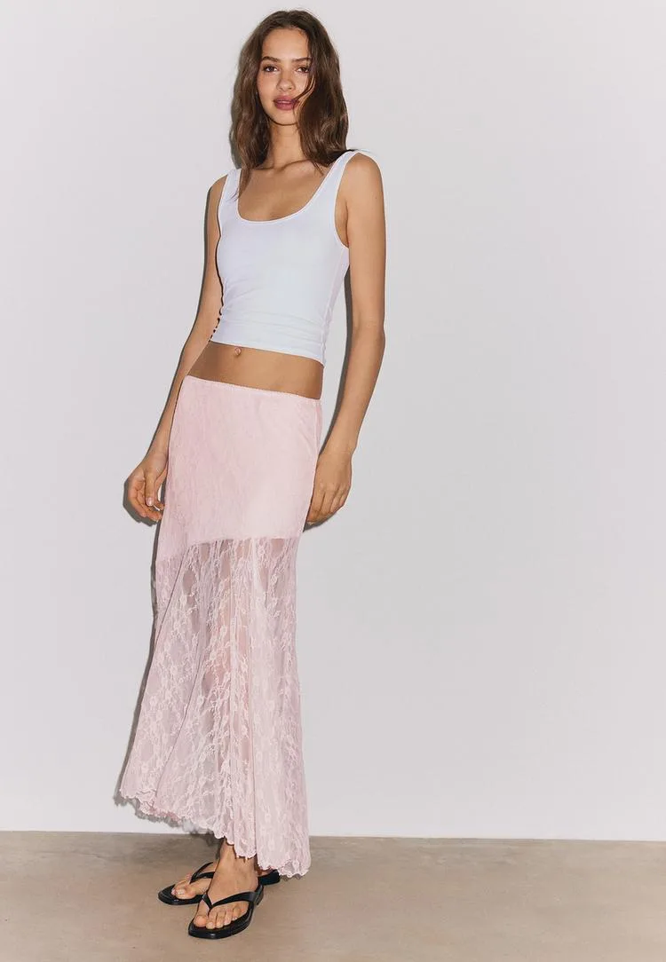 Langer Blondarock Pastellrosa S - Stradivarius - FashionsVida