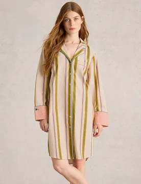 Nina Organic Stripe Nightie - Ivory - White stuff - FashionsVida