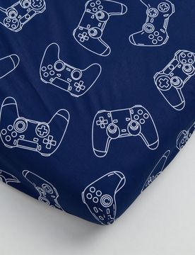 Lenzuolo con angoli in cotone con motivo gaming - blu scuro