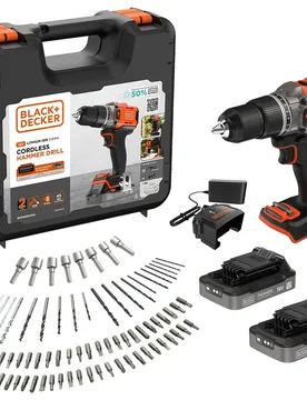 Taladro Percutor 18V + portabrocas, 80 accesorios, cargador y maletín - BLACK+DECKER - FashionsVida