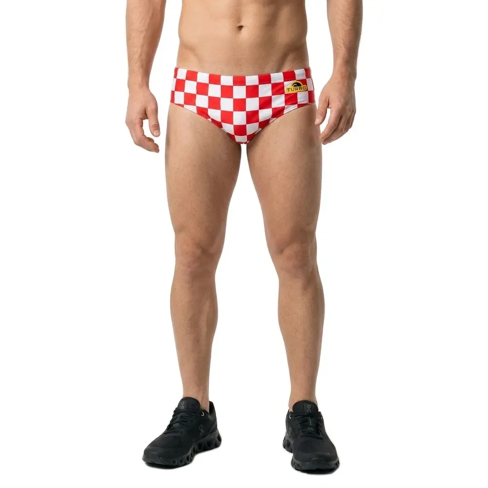 Squares Wp Swimming Brief White / Red L Men - TURBO - FashionsVida