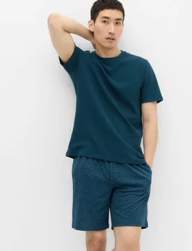Pure Cotton Geometric Print Pyjama Set Green Mix male - M&S - FashionsVida
