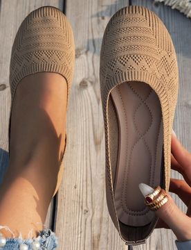 Zapatos planos para mujer de puntera redonda, bailarinas casuales transpirables de slip-on de punto, zapatos cómodos y versátiles de estilo bohemio