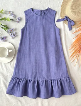 Vestido casual y elegante para niñas pequeñas de vacaciones, de unicolor, textura tejida, cuello redondo, sin mangas, con lazo en la espalda, color - Shein - FashionsVida