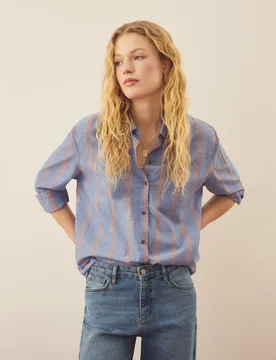 Blusa camisera de mujer con rayas de brillo - Southern Cotton - FashionsVida