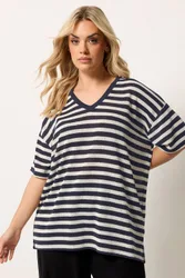 Women's Stripe Knitted T-Shirt Size: 16 - Multicolor - Size: 16