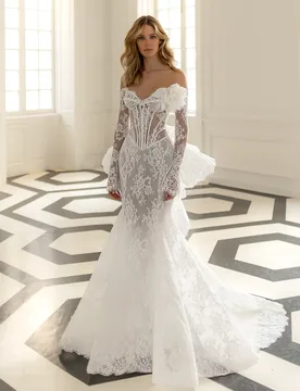 Lace Wedding Dresse Vestido De Noiva Sereia Minimalista Manga Larga Abiti Da Sposa Sartoriali Blanco Elegante Boda Civil Corset - Aliexpress - FashionsVida