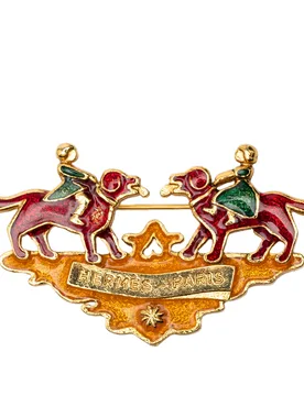 Gold Plated Enamel Children And Dogs Brooch - Hermès - FashionsVida