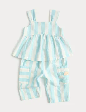 Piece Pure Cotton Striped Top & Trousers (0-5 Yrs) Blue Mix Female - M&S - FashionsVida