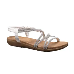 Gladiator Sandals Rhinestone Strappy Flat Summer Sandals with Ankle Strap - White - Size: 7