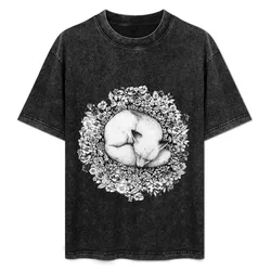 Fox Sleeping in Flowers T-Shirt Sweat Resistant Workout Tee Shirt