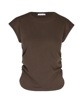 Camiseta de yoga para mujer con fruncido lateral marrón M - Mandala - FashionsVida