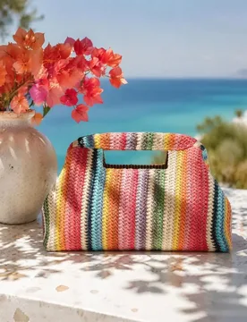 Women Colorful Striped Handbag, Woven Top Handle Purse,Trendy Summer Outfit Essential for Summer Beach Vacation Party Wedding - Aliexpress - FashionsVida