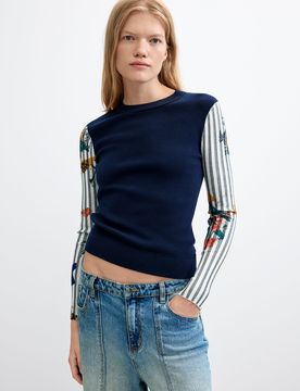 Pull à imprimé floral, , Bleu, XS