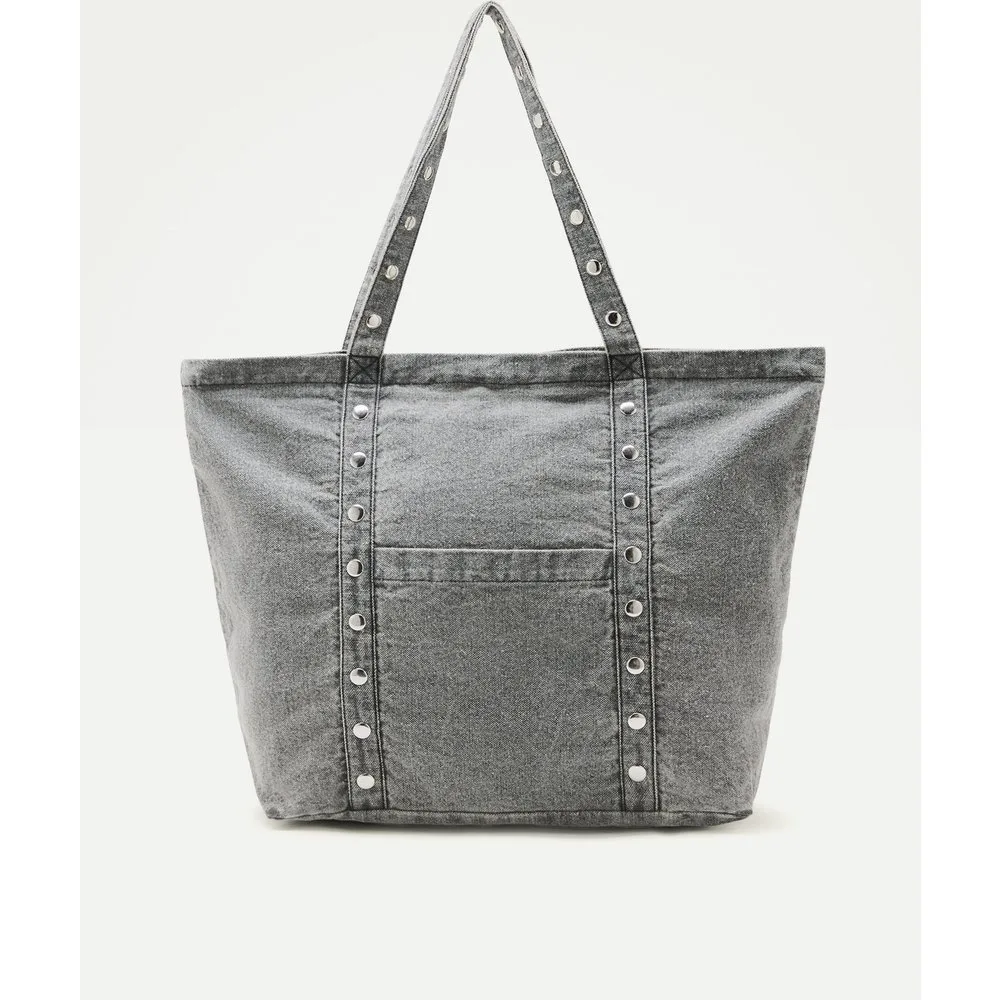 Bolso shopper de algodón con tachas - Green Coast - FashionsVida
