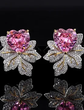Elegant Heart-Shaped Gemstone Earrings with Flower Design Available in Pink and Green Perfect for Women Jewelry Gifts - Aliexpress - FashionsVida