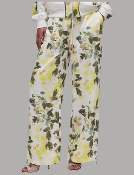 Pantaloni Floreali in Raso con Coulisse Elastico