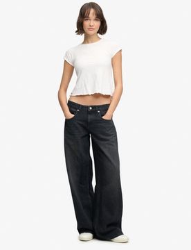 Superdry Damen Mid Rise Baggy Jeans Black - Größe: 26/30