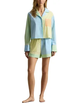 Pijama mujer de seersucker de manga larga y pantalones cortos - Polo Ralph Lauren - FashionsVida