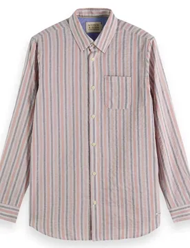 Chemise à Manches Longues Lightweight Dobby Pink Grey Stripe L - Scotch & Soda - FashionsVida