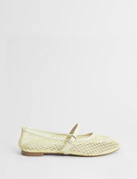 Women's Billie Mesh Mary-Jane Faux Leather Ballet Pumps in Lemon Size: 6 - Lemon - Size: 6 - OASIS - FashionsVida