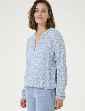 Ditte V-Notch Neck Elastic Hem Blouse - Baby Blue - Size: 12 - Kaffe - FashionsVida