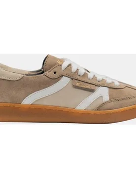 Zapatilla de serraje beige con tiras en cuero blancas - Morrison - FashionsVida