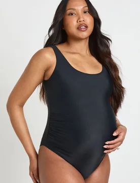 Womens Maternity Scoop Neck Swimsuit - Black Polyamide - Size 14 Uk - Boohoo - FashionsVida